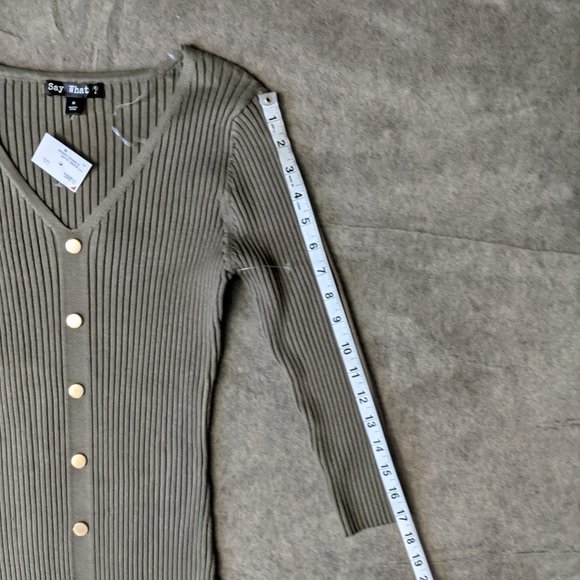COPY - Olive Green Rib Knit Bodycon Button Down Dress Women's Size Small - Picture 2 of 8